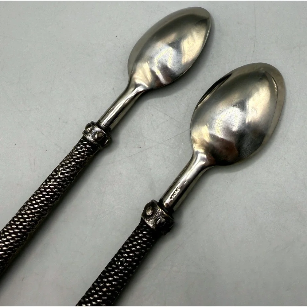 Pottery Barn Antique Rope Spoons Silver Metal Twisted Handle Set of 2 India